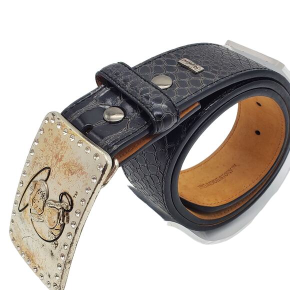 Ariat Black Leather Belt Reptile Pattern Baby 28 Silver Crystal Fat Baby Buckle - Picture 2 of 14